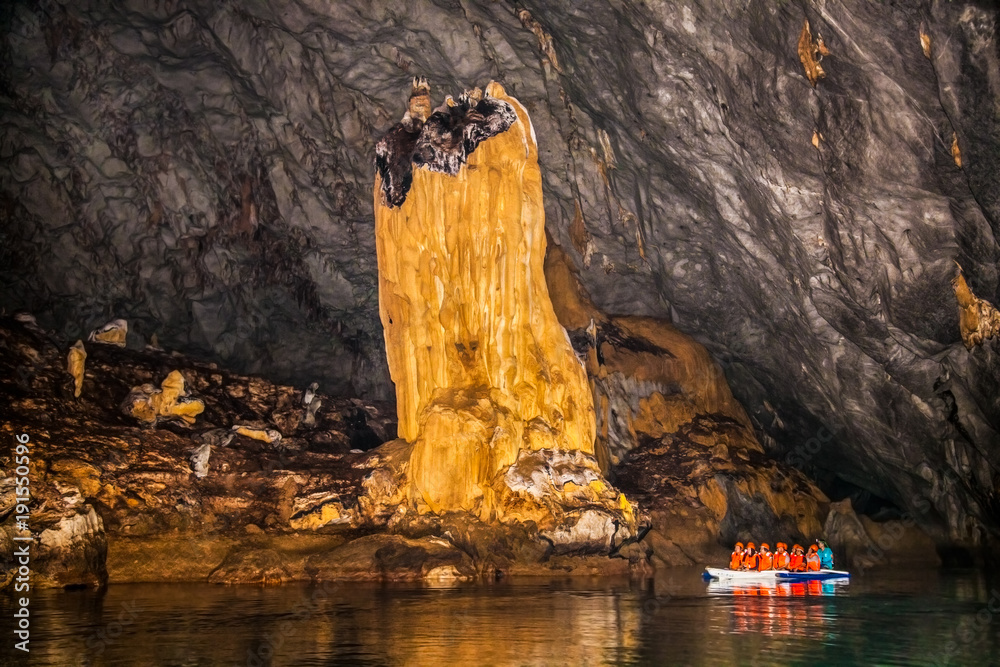 Towering stalagmite inside the cave